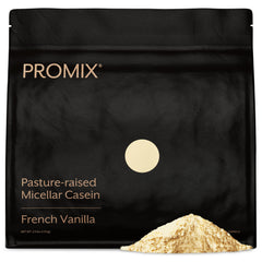 ProMix Nutrition Casein Vanilla tub displaying slow-release formula for overnight use