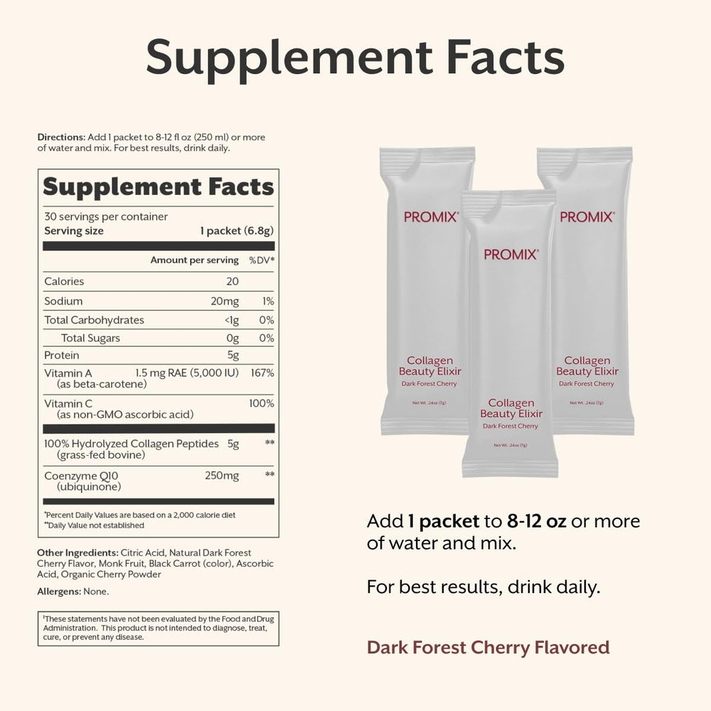 ProMix Nutrition Collagen Beauty Elixir grass-fed-peptides emphasize clean sourcing and quality.