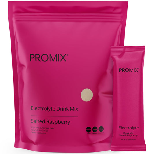 ProMix Nutrition raspberry electrolyte stick pack ready to mix for on-the-go hydration.