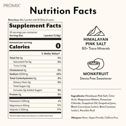 Promix Nutrition grapefruit flavor powder with natural citrus aroma for refreshing hydration.