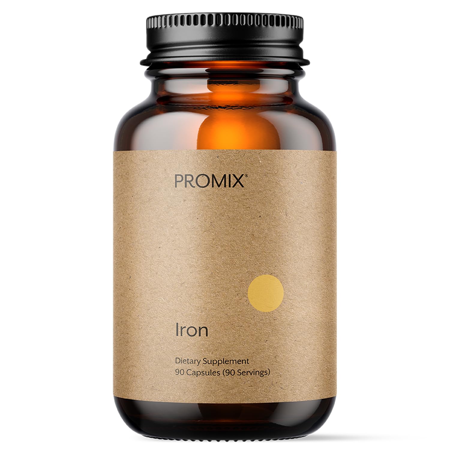 Promix Nutrition Heme Iron bottle pour shows easy daily dosing for gut-friendly iron.
