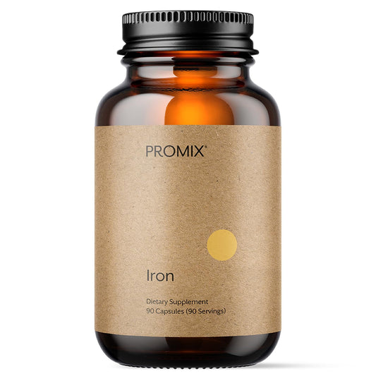 Promix Nutrition Heme Iron bottle pour shows easy daily dosing for gut-friendly iron.