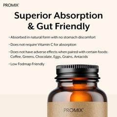 Promix Nutrition Heme Iron label detail highlights clean, allergen-free formulation.