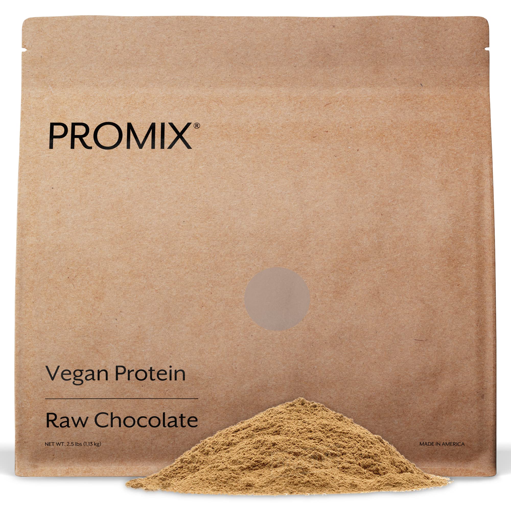 Promix Nutrition plant-based vegan protein raw chocolate tub for smooth shakes.