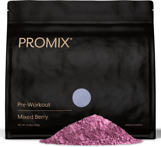 Promix Nutrition Pre-Workout Mixed Berry bottle ready for focused training.