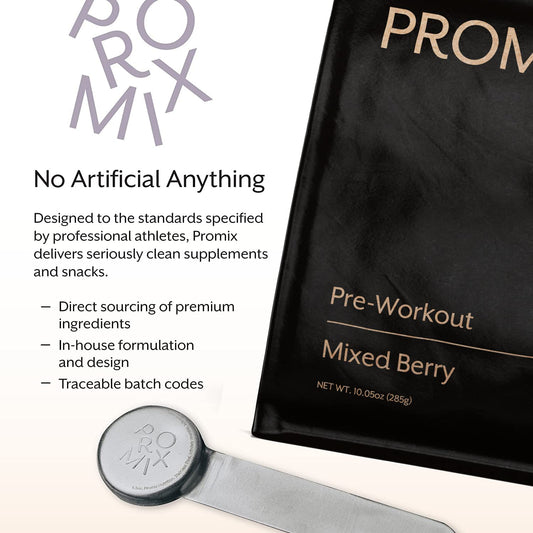 Promix Pre-Workout Mixed Berry powder poured into a shaker for energy.