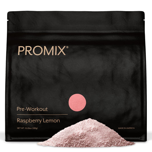 Promix Nutrition Pre-Workout Raspberry Lemon bottle for clean energy and focus.