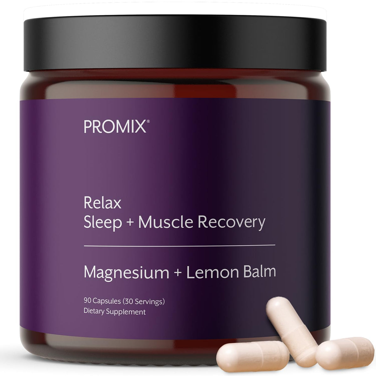 Promix Nutrition Relax bottle on a nightstand suggesting sleep support and recovery.