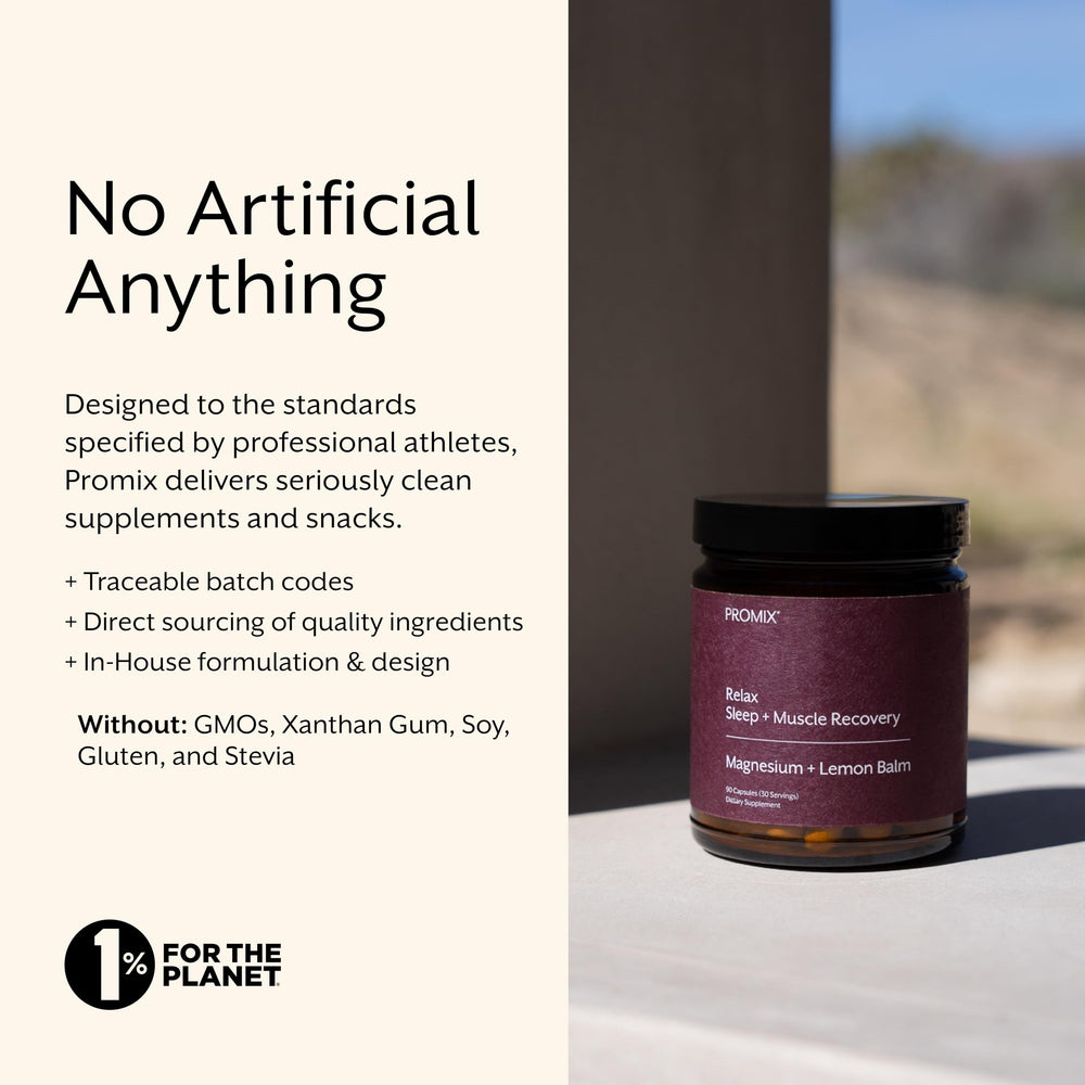 Promix Nutrition Relax packaging flat lay highlighting clean label design.