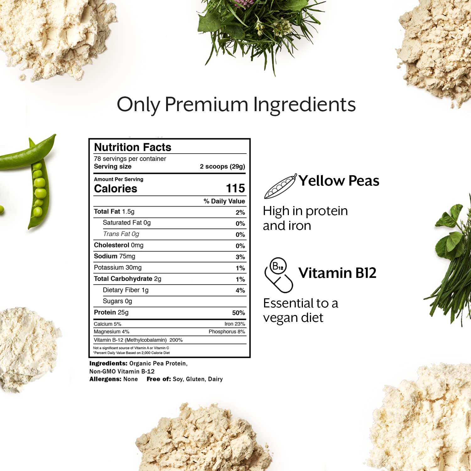 Promix Nutrition ingredient panel highlights clean, gluten-free, non-GMO ingredients.