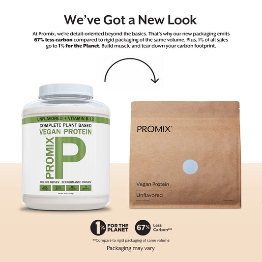 Promix Nutrition vegan protein powder close-up showing smooth texture for shakes.