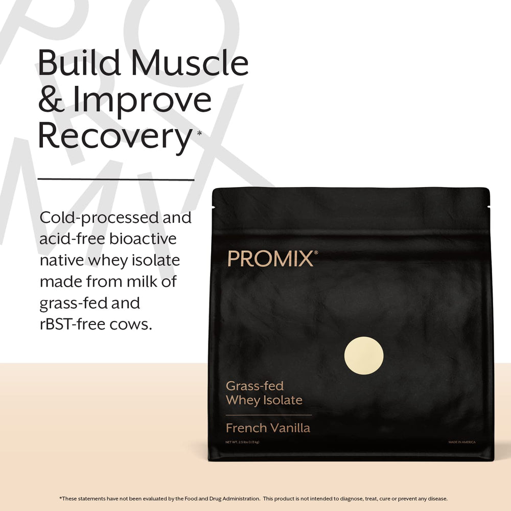 ProMix Nutrition vanilla whey isolate shake poured into glass.