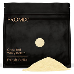 Promix Nutrition Whey Protein Isolate Vanilla tub front shows high-protein nutrition for workouts.