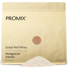 ProMix Nutrition whey vanilla tub front shows grass-fed protein for post-workout fueling.