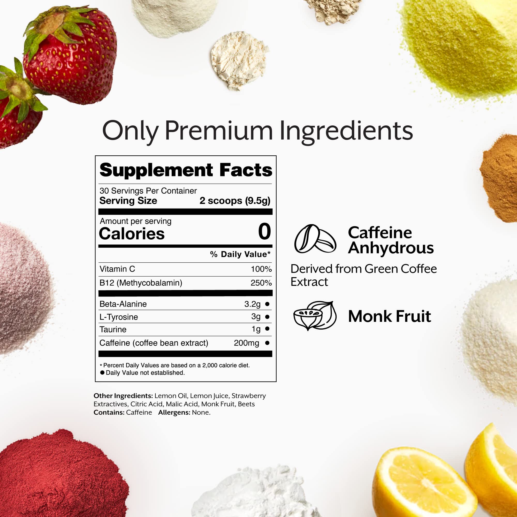 Promix Pre-Workout ingredient panel highlighting beta-alanine, tyrosine, and B12