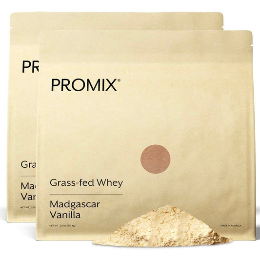 Promix Nutrition vanilla whey canister highlighting clean, grass-fed protein for daily shakes
