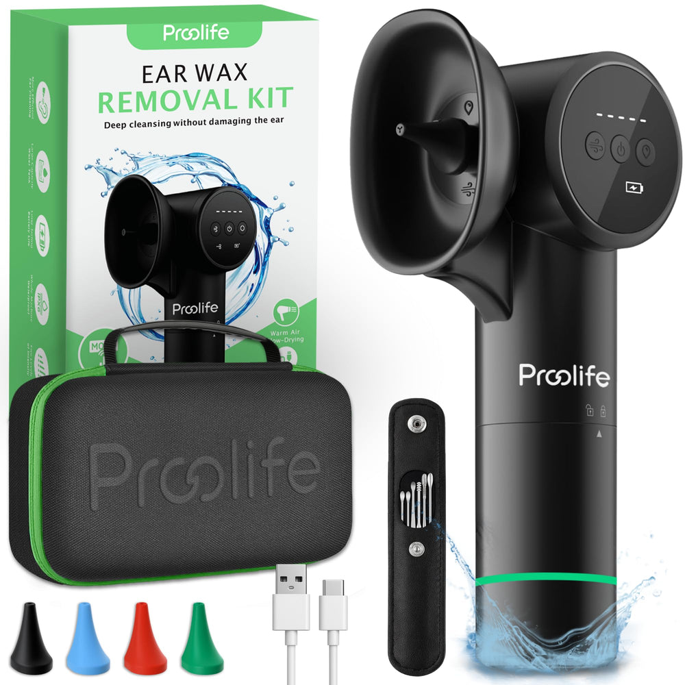 PROOLIFE electric ear wax removal kit irrigation nozzle in use for gentle home cleansing.