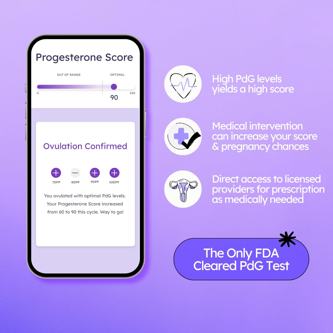 Proov mobile app dashboard displays hormone levels and trends.
