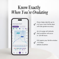 Proov Insight app on phone displaying hormone trends.