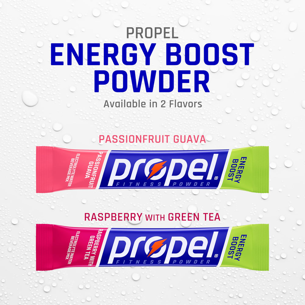 Propel Energy Boost bottle label highlighting electrolytes and vitamins