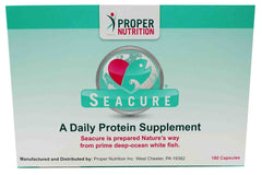 Proper Nutrition Seacure blister pack showing 180 capsules, a pre-digested fish protein source.