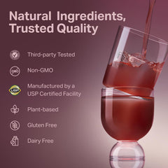 Proper The Purples being whisked into smoothie, highlighting tasty berry flavor.