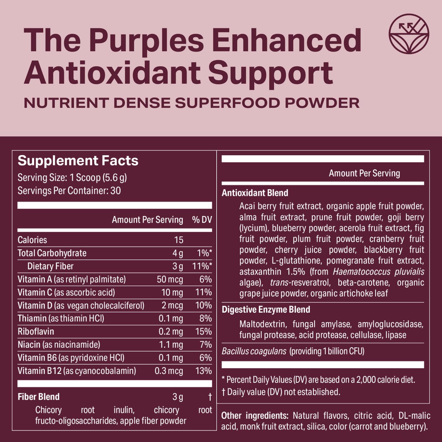 Proper The Purples packaging with prebiotic fiber icon, signaling gut-friendly balance.