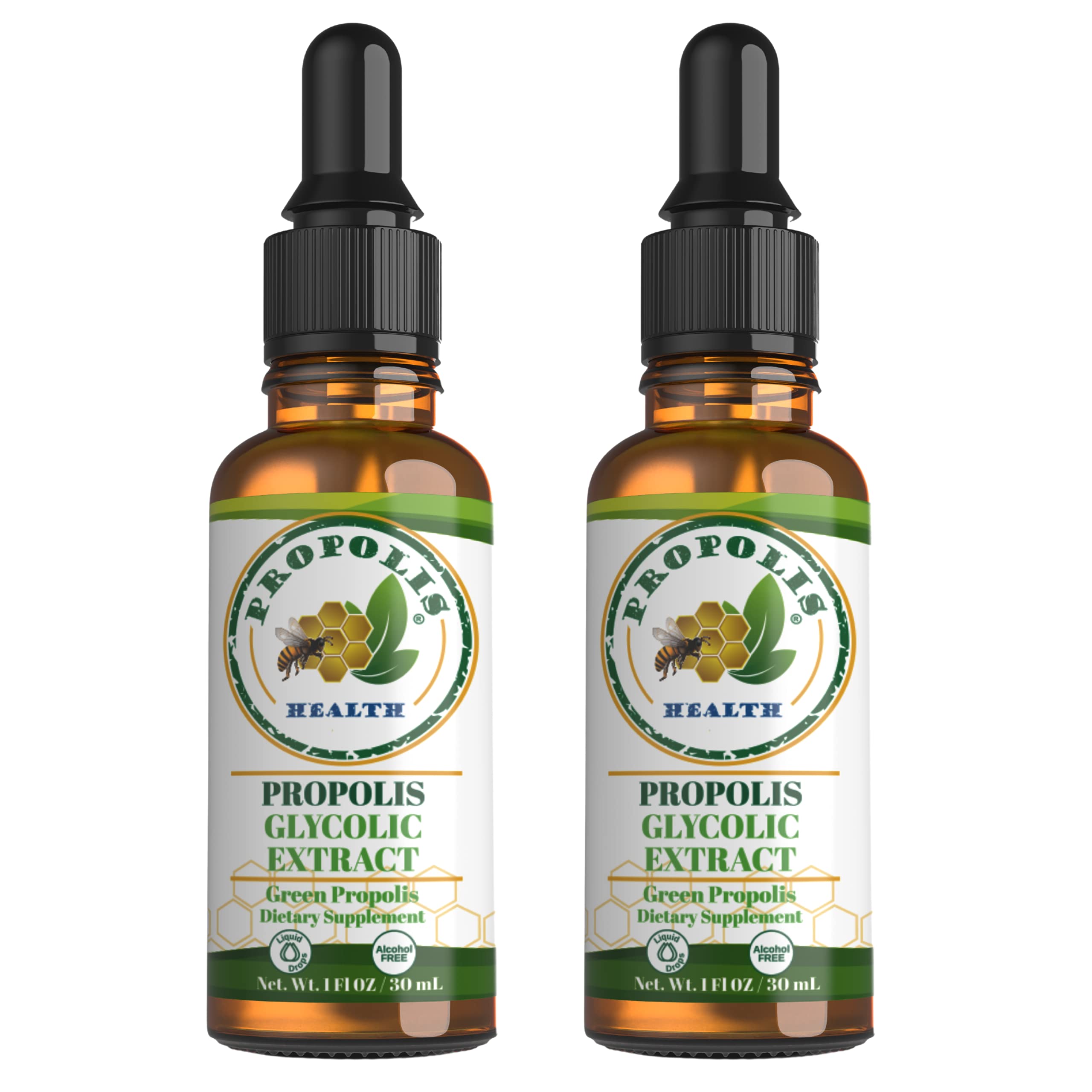 Propolis Health green propolis extract bottle shown for daily immune support.
