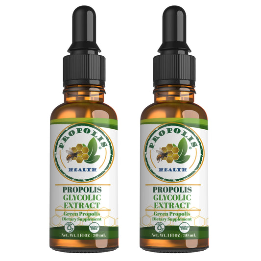 Propolis Health green propolis extract bottle shown for daily immune support.