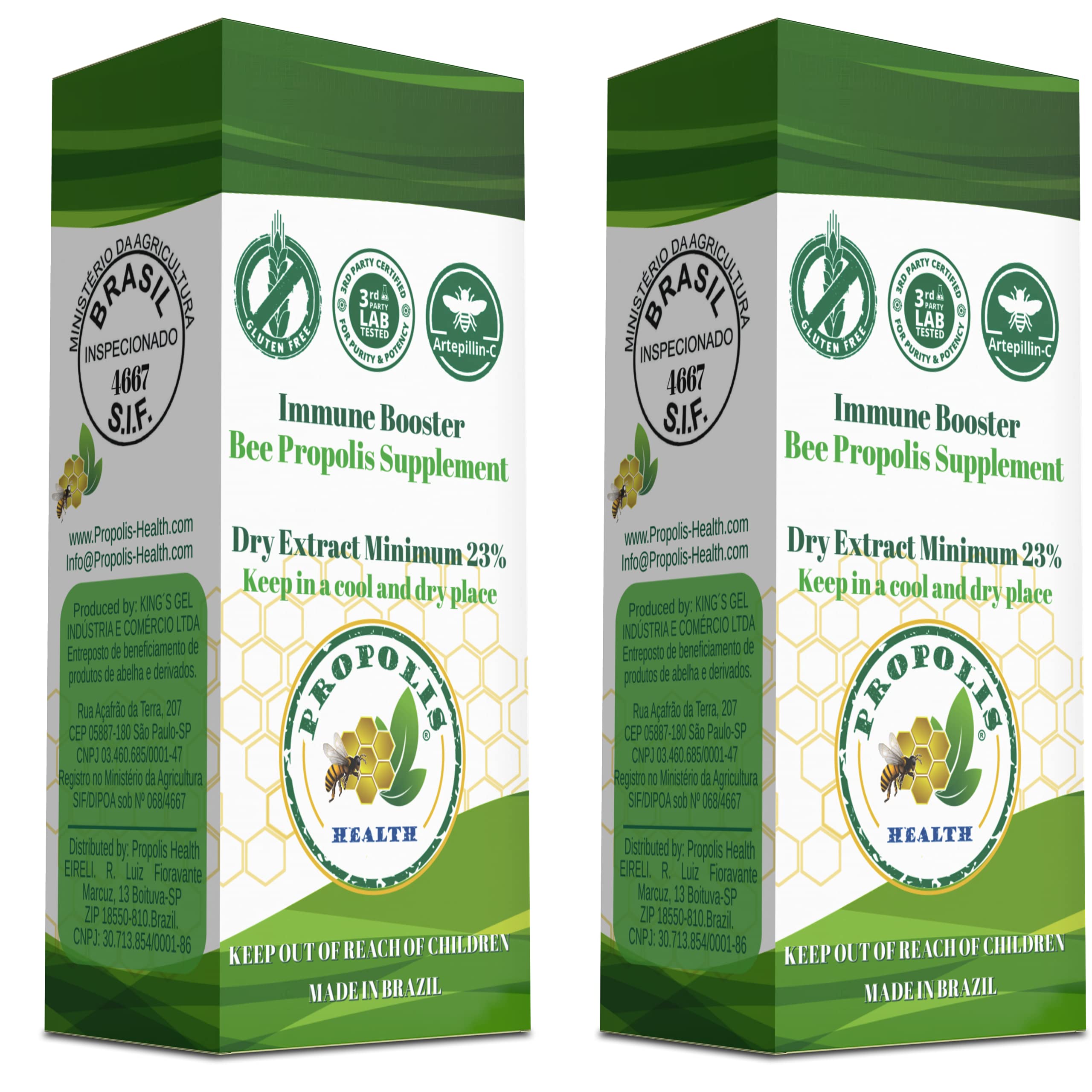 Propolis Health green propolis label emphasizes natural, alcohol-free formula.