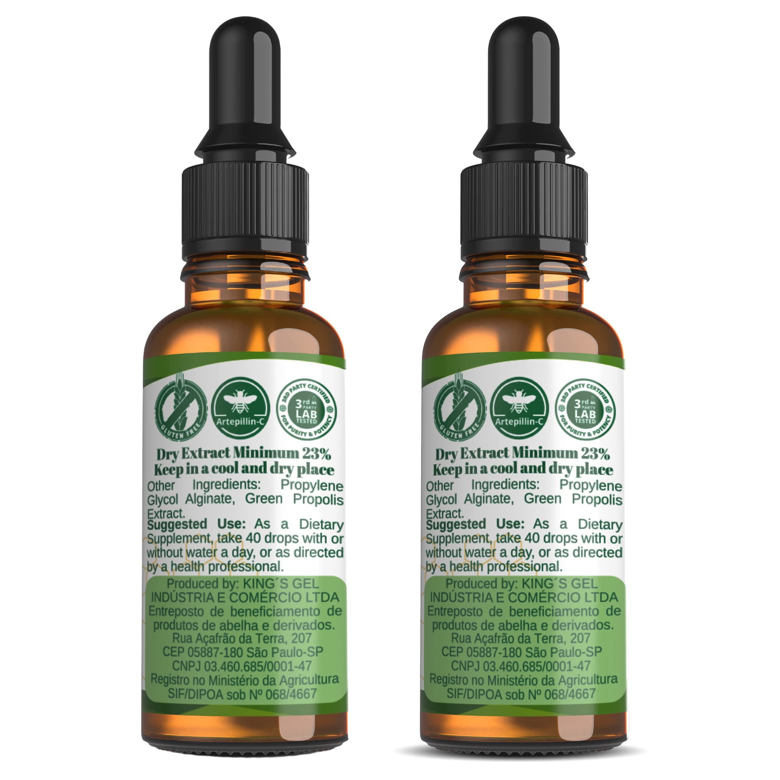 Propolis Health liquid drops closeup highlights potent texture for easy dosing.