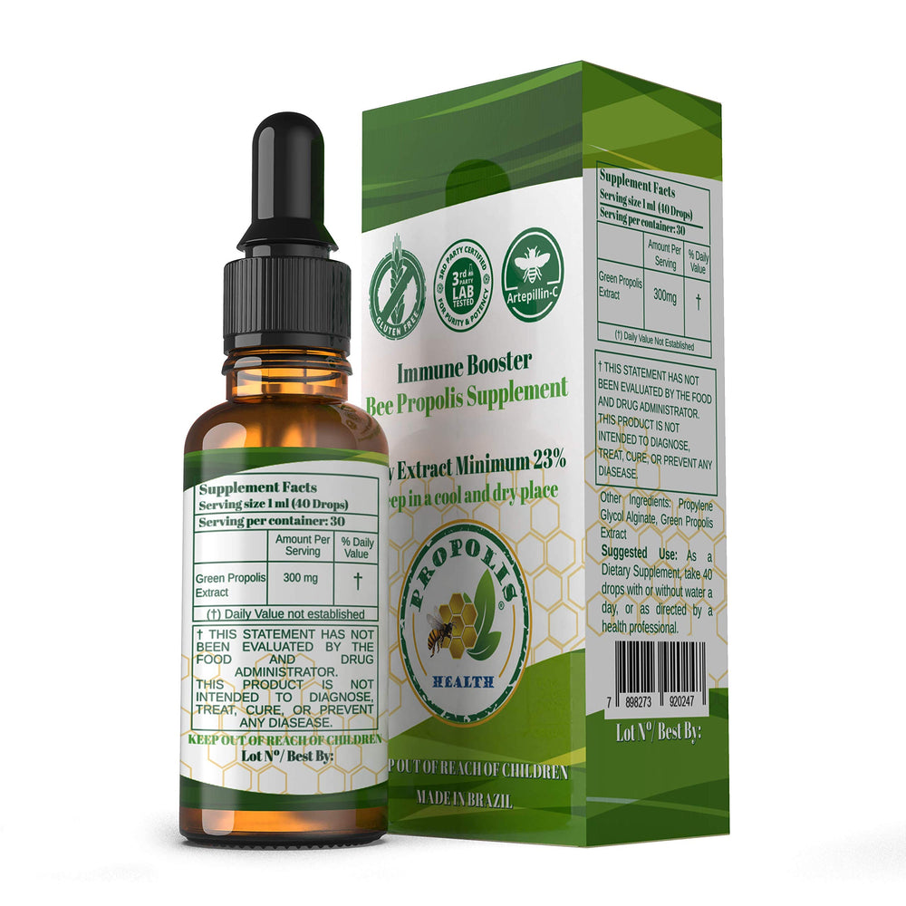 Propolis Health nature packaging showcases eco-friendly product.