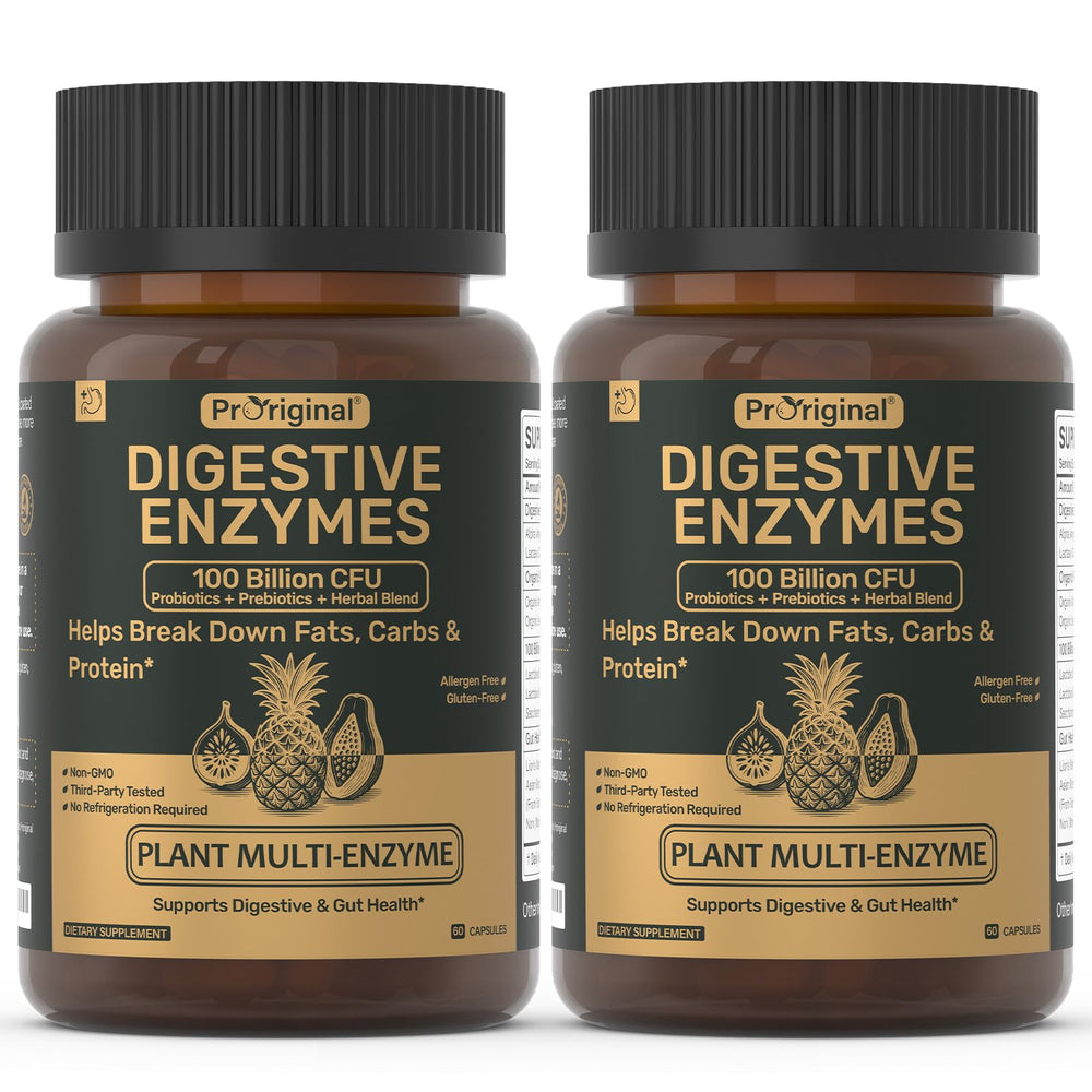 Proriginal Digestive Enzymes bottle front showing product name and branding for daily gut support