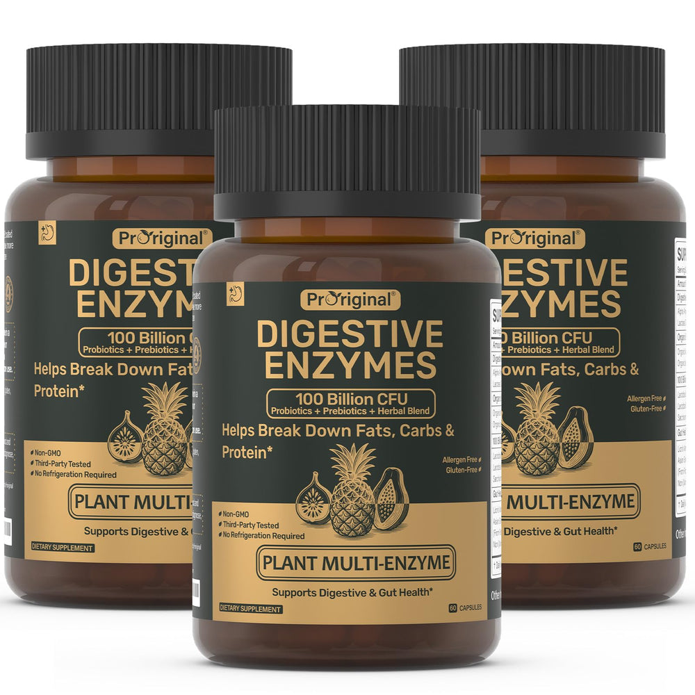 Proriginal Digestive Enzymes bottle—daily gut support for busy lifestyles.