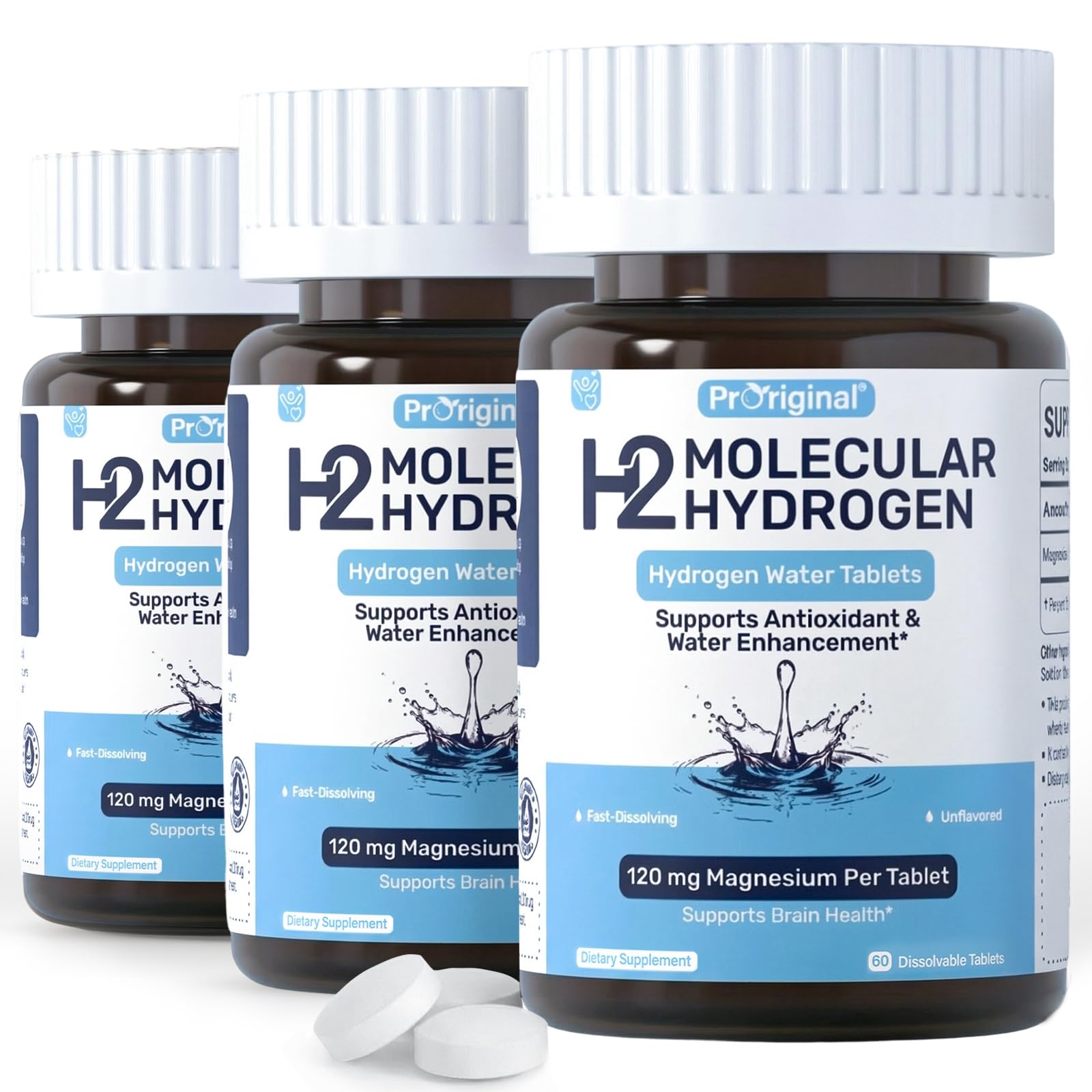 Proriginal hydrogen water tablets dissolving in glass water for quick hydration