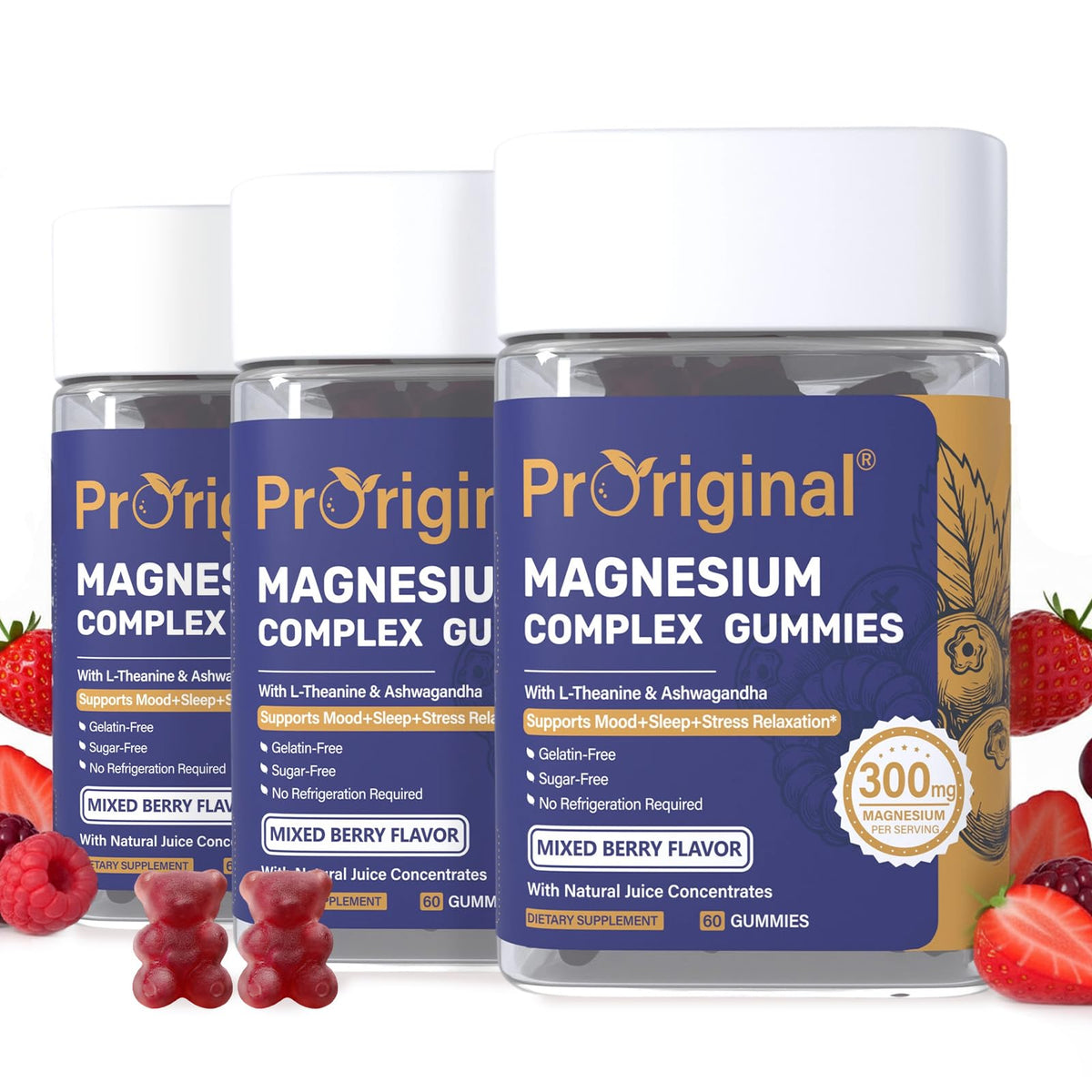 Proriginal magnesium gummies bottle on table signals daily magnesium support for calm mood.