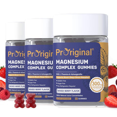 Proriginal magnesium gummies bottle on table signals daily magnesium support for calm mood.