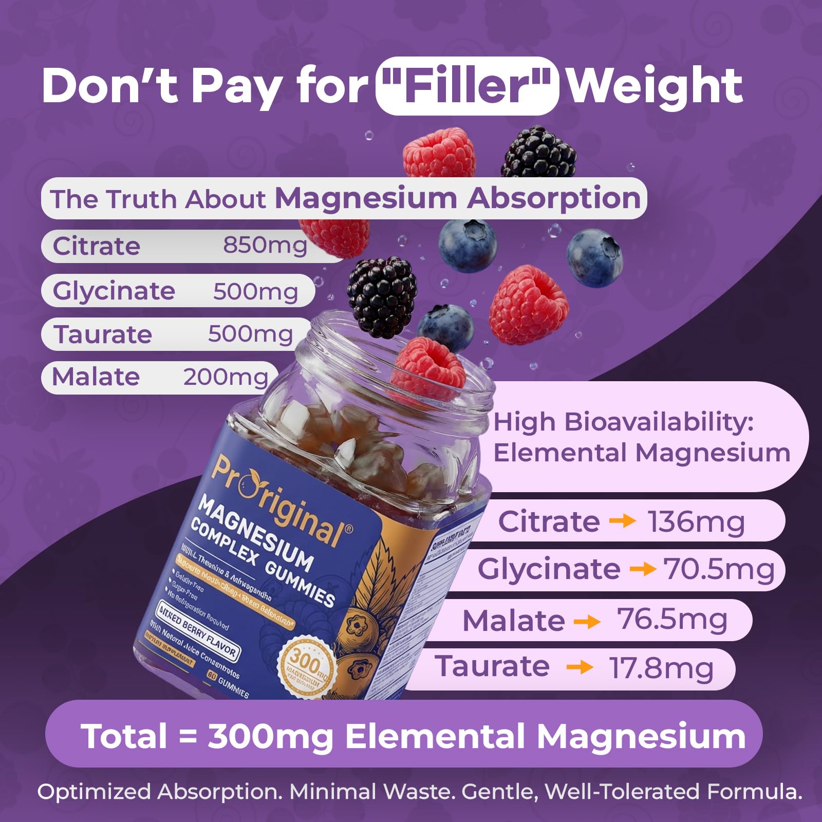 Proriginal magnesium gummies berry flavor close up showing chewy texture for stress relief.