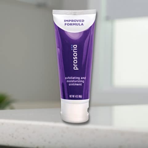 Prosoria exfoliating ointment jar close-up shows rich shea butter for soothing hydration.