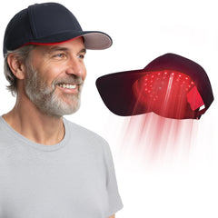 Prospek cordless red-light hat front view for hands-free scalp care at home or on the go.