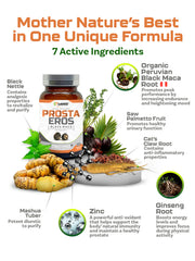 Prosta Eros zinc capsule highlighting immune support and skin health.