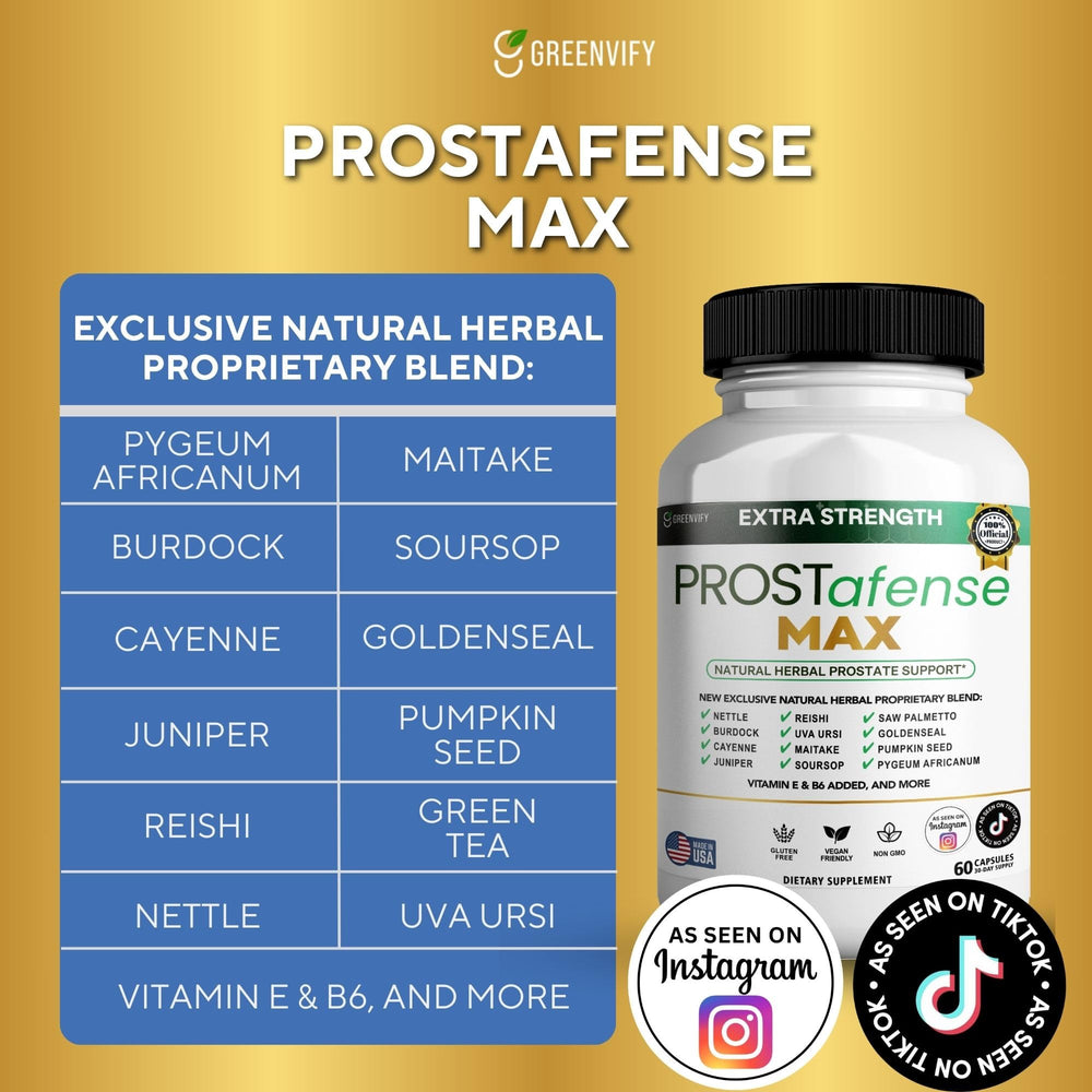 Prostafense Max ingredient chart highlighting nettle and saw palmetto.