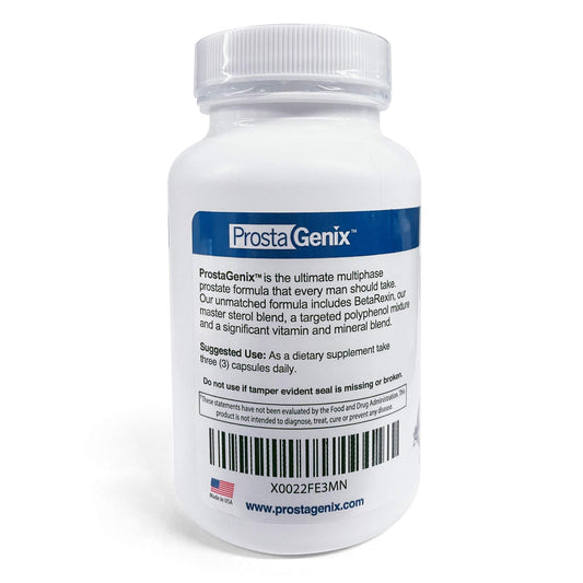 ProstaGenix Multiphase bottle back displays ingredients and usage guidance