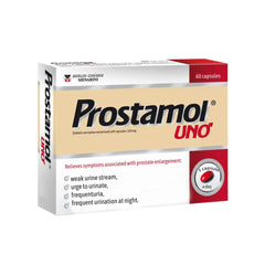 Prostamol Uno bottle and capsules for easy daily supplementation.