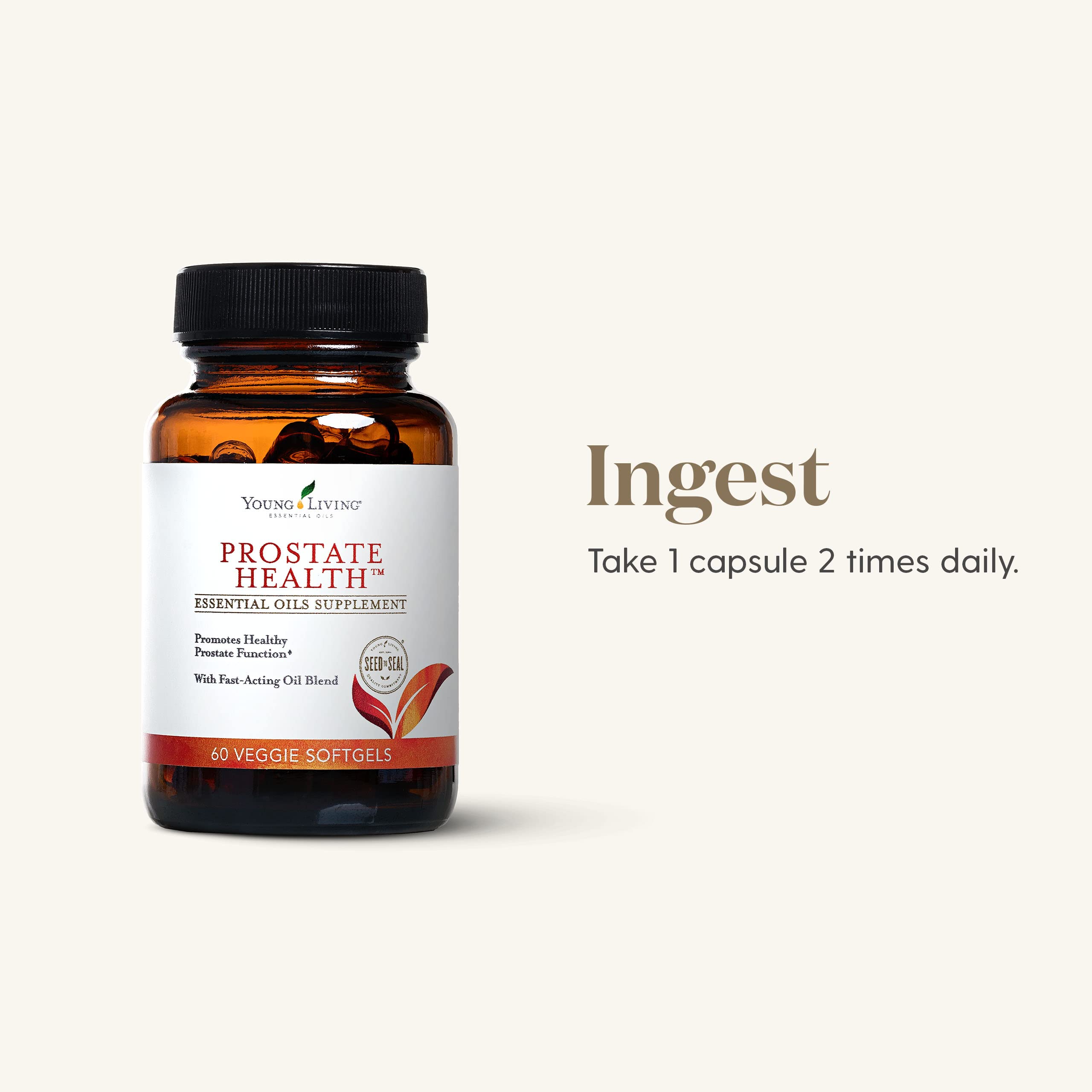 Prostate Health softgels being poured, demonstrating easy dosing.