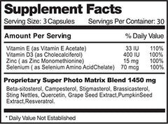 Prostavar Ultra bottle back label displays natural ingredients and dosage information.