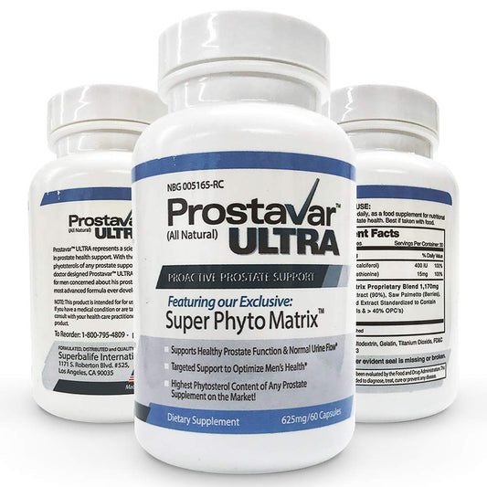Prostavar Ultra bottle label close-up highlighting phytosterols
