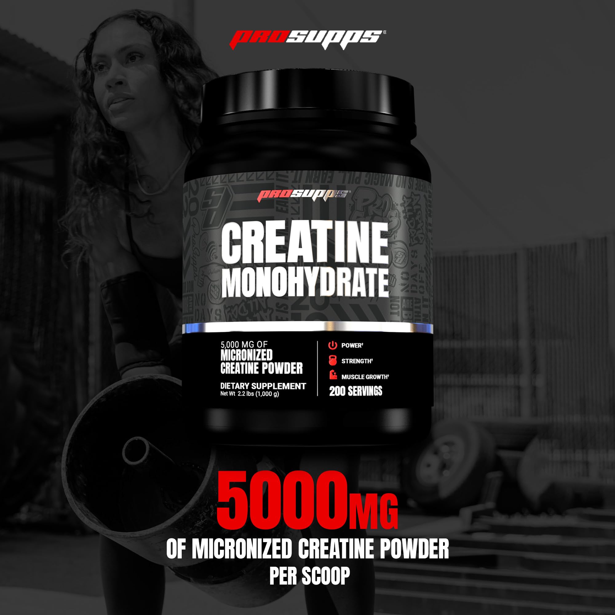 ProSupps Creatine Monohydrate powder bottle on a shelf with unflavored formula