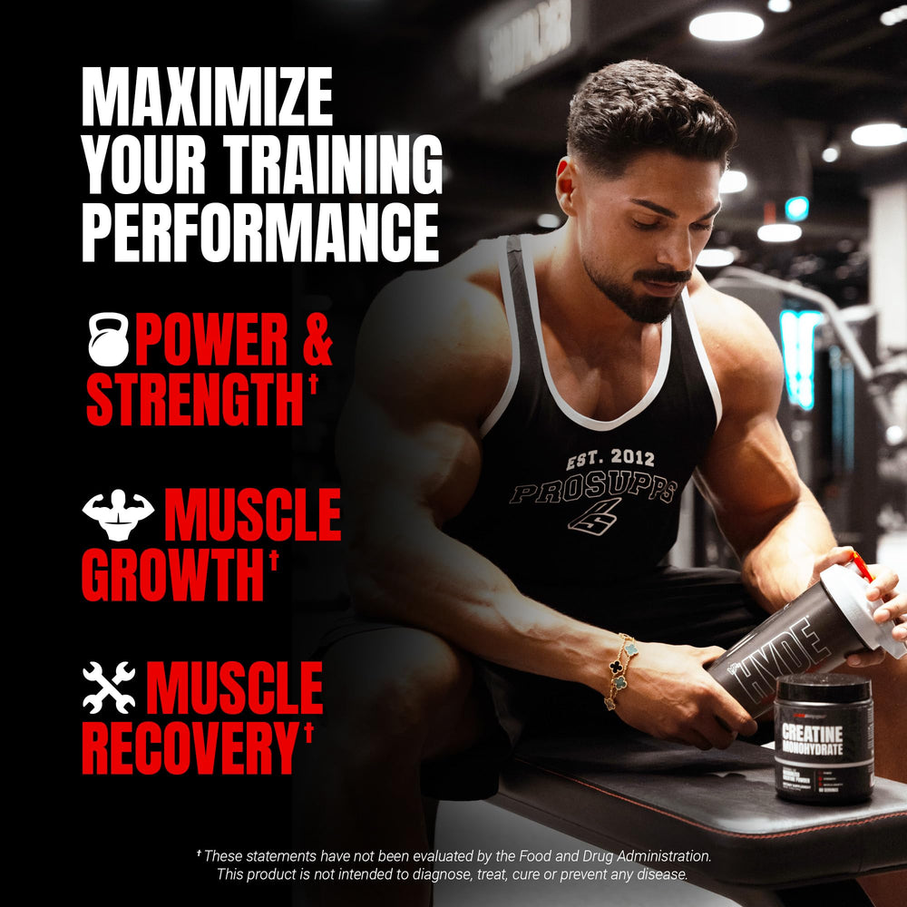 ProSupps Creatine Monohydrate 200 servings label highlighting sugar-free and gluten-free features