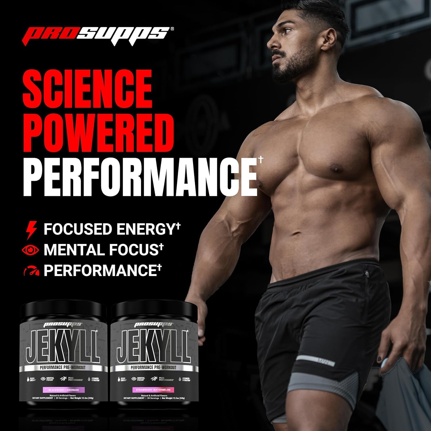 Close-up of PROSUPPS Dr. Jekyll label showing vegan and caffeine-free claims